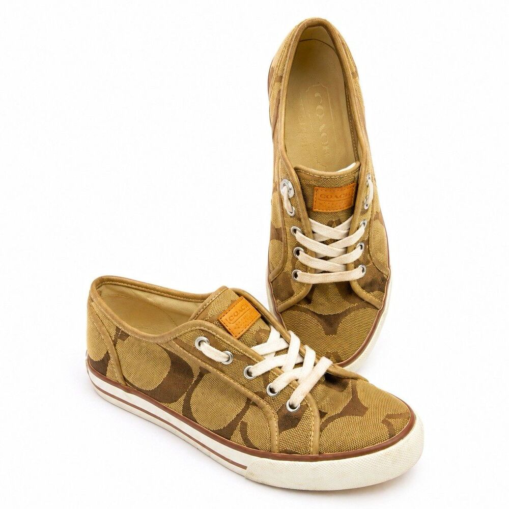 Coach Dalia Signature C Jacquard Sneakers Brown Tan Logo Womens 8 M Q053 F0007